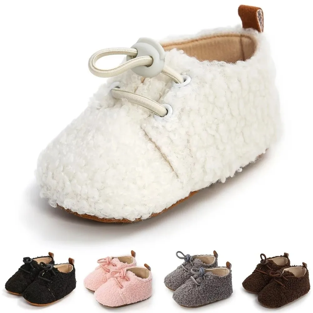 Anti-Slip Baby Booties Cashmere Lining Warm Insulation Infant Crib Shoes First Walking Fluff Material Toddler Shoes