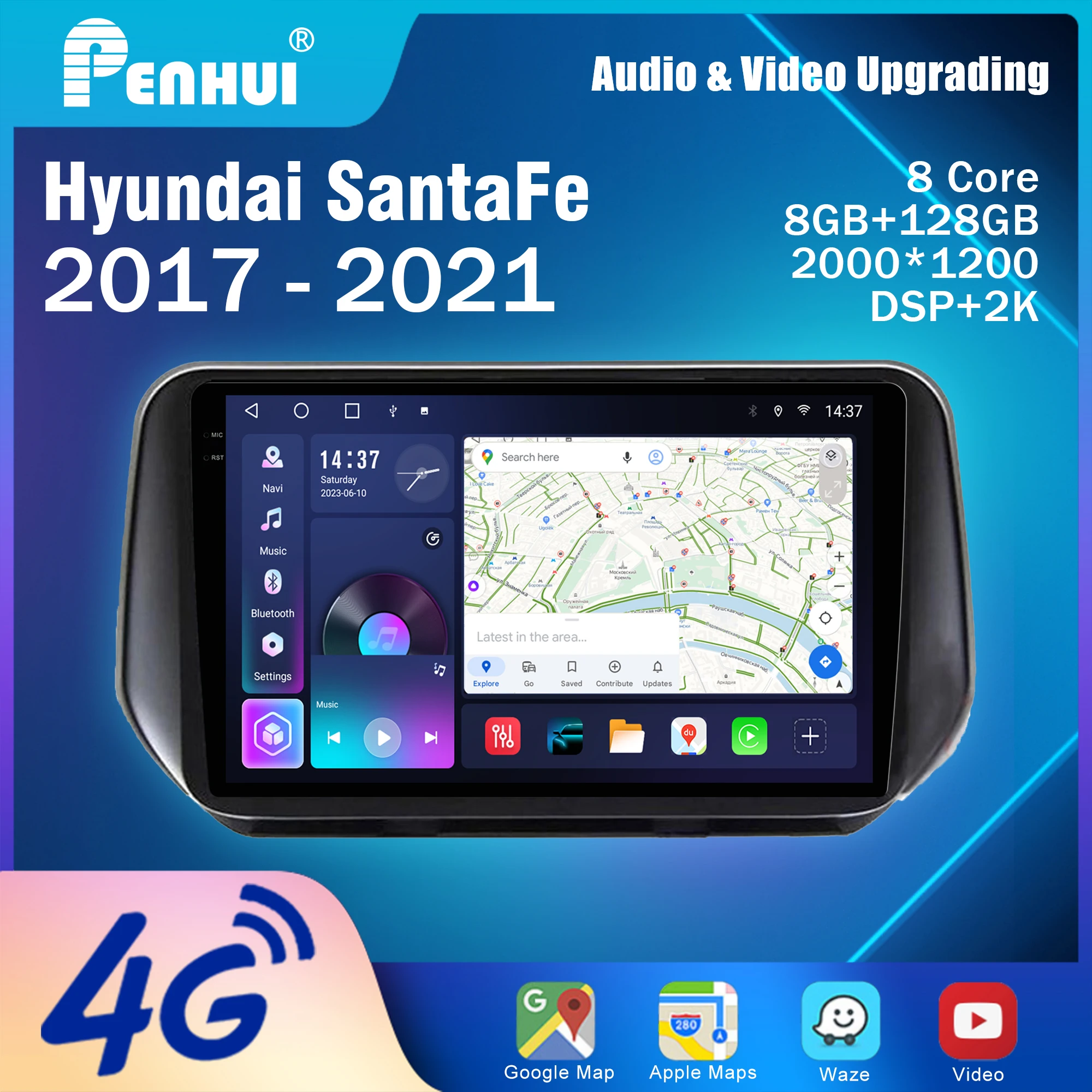 

Penhui для Hyundai santafe 2017-2021 Android Автомобильный DVD Мультимедийный плеер Экран Аудио Видео 2 Din DSP Bluetooth CarPlay Радио