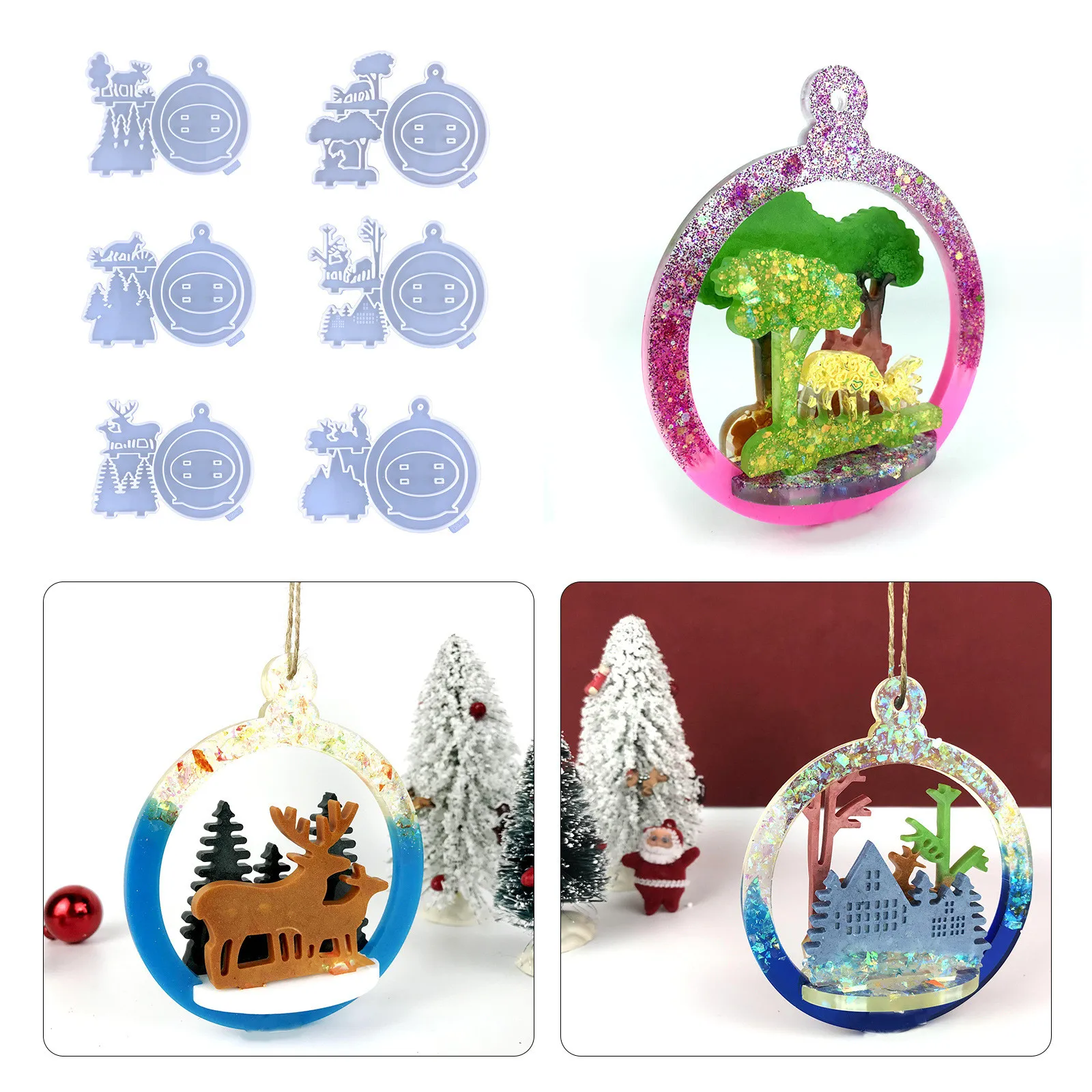 Creative DIY Crystal Elk Christmas Tree Hollow Out Assembly Of Epoxy Resin Silicone Mold For Household Accessories