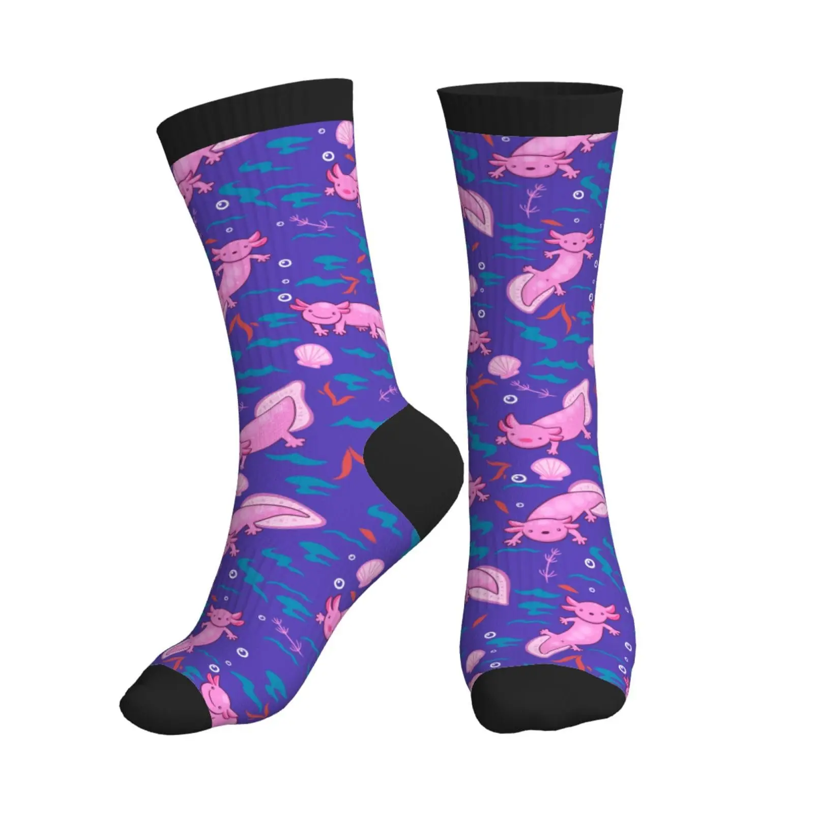 Pink and Purple Axolotl Funny Novelty Casual Crew Socks Gifts For Men Women