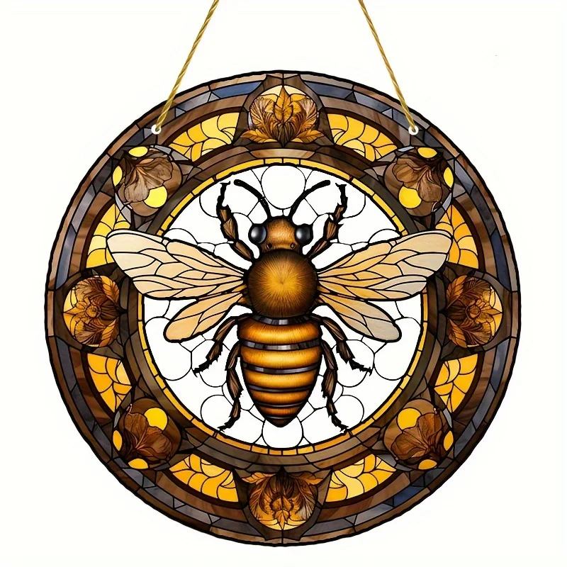 1 Pack Wooden Bee Door Sign Round Logo Creative Decoration Sign Home