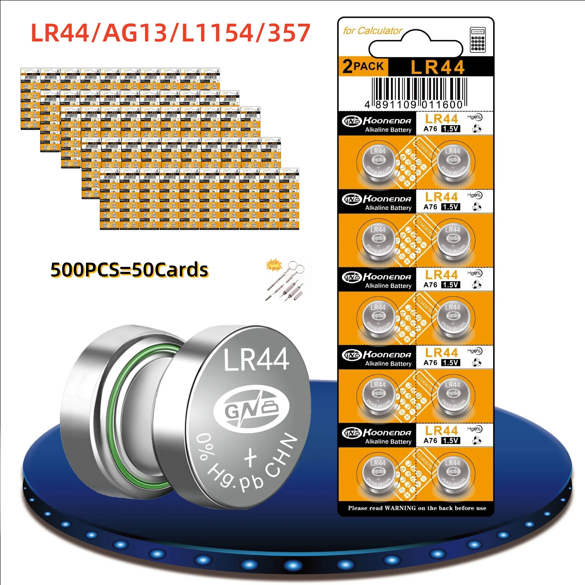 

500pcs LR44 Batteries AG13 L1154 357 Alkaline Battery 1.5V Button Coin Cell Battery for Watch Toys Calculator