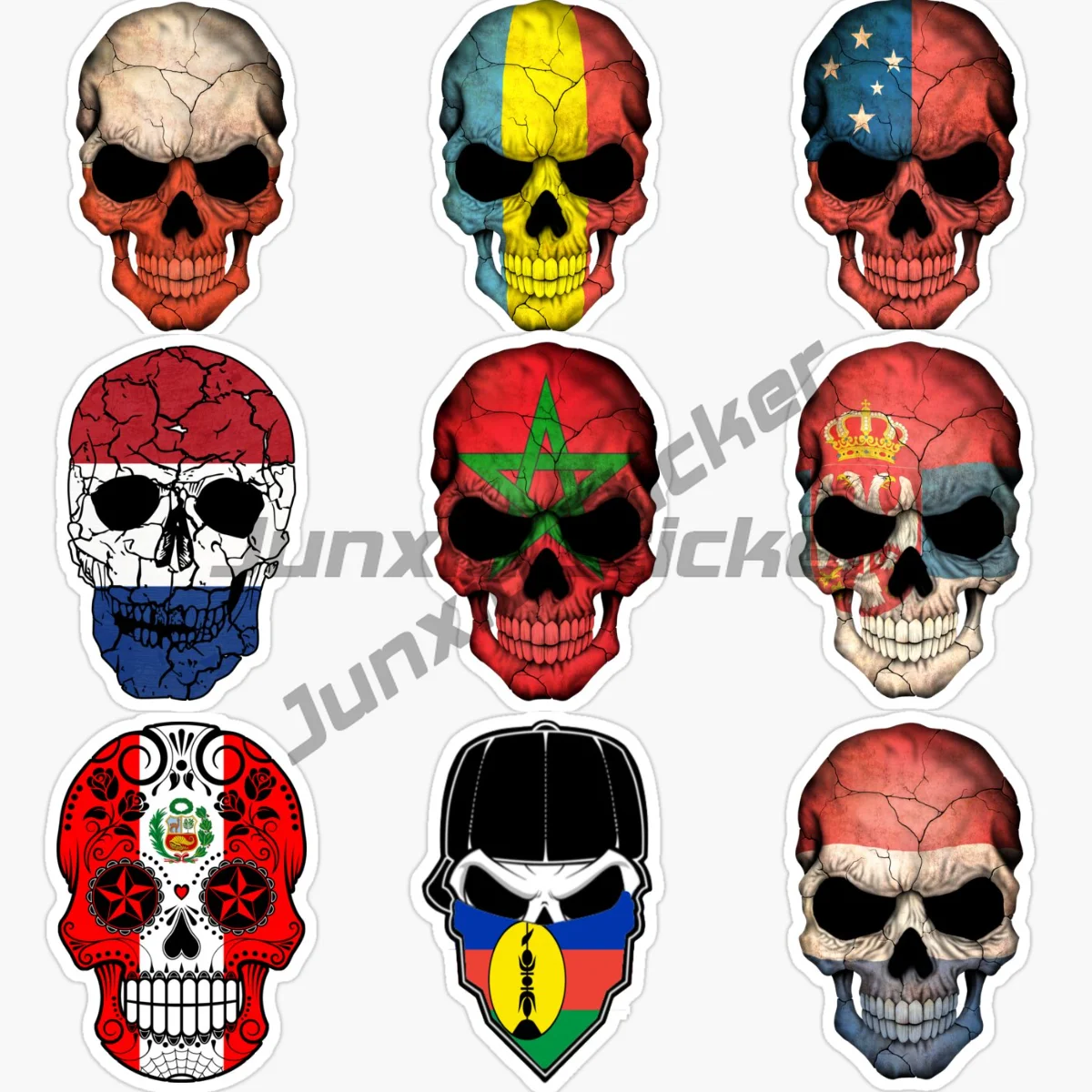 

Morocco Netherlands New Caledonia Peru Poland Romania Serbia Samoa National Flag Skull Car Sticker Vinyl Self-adhesive PVC Decal