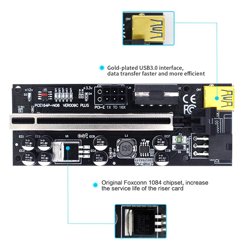 Version Riser 009C Plus PCI-E 1X 4X 8X 16X Extender Riser Card PCIE PCI Graphics Extension Miner Mining