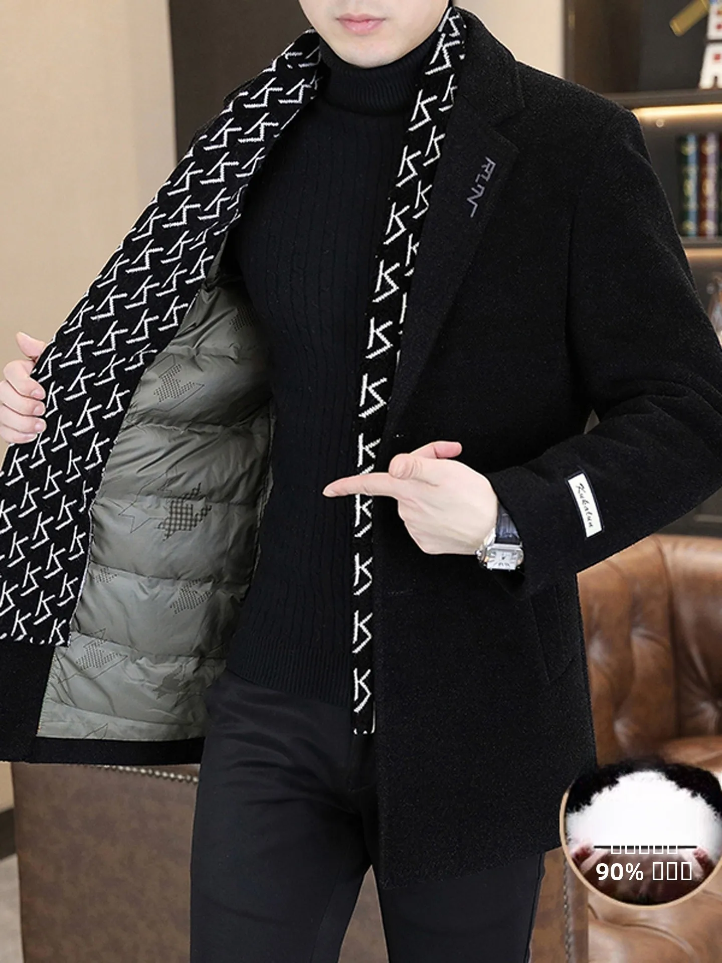 

Мужское шерстяное пальто средней длины с утеплением, съемным шарфом и внутренней подкладкой из белого пуха, повседневная ветровка для бизнеса