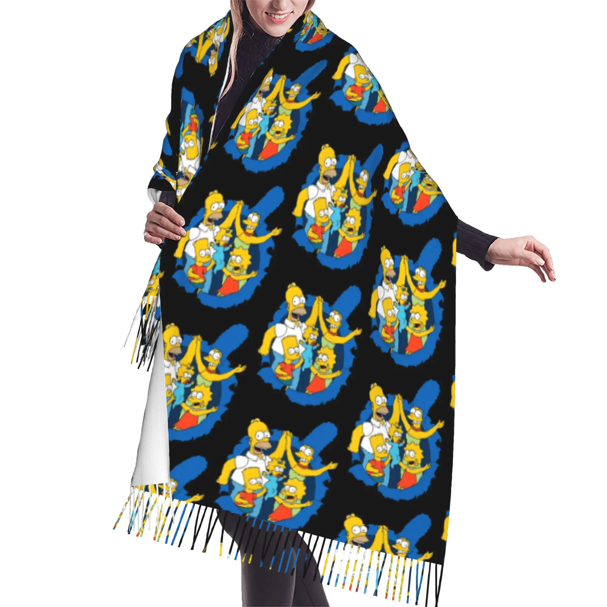 Custom S-Simpsonsed Anime Tassel Scarf Women Soft Homer Cartoon Shawl Wrap Lady Winter Fall Scarves