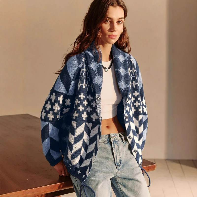 

2026 Autumn/Winter Fashion European American Style Elegant Casual Versatile Loose Long Sleeve Knit Cardigan Sweater for Women
