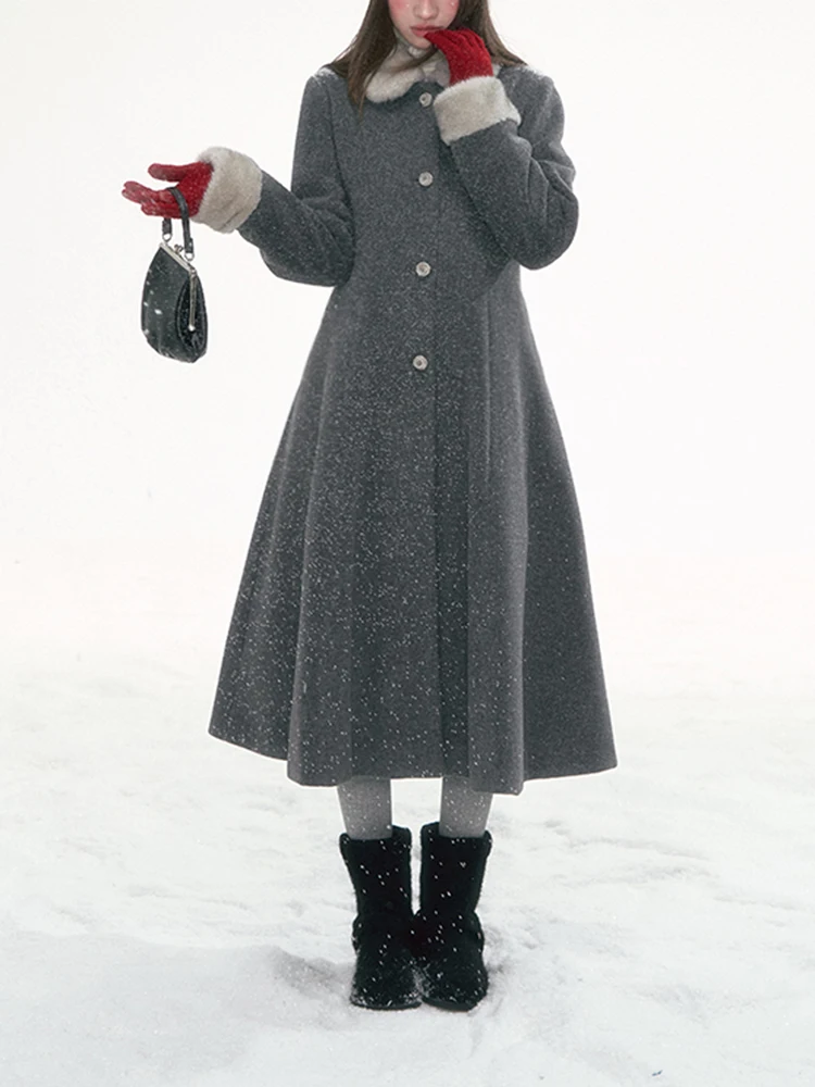 

ay Long Woolen Coat Women's Winter New Sle Slimming Waist Design Korean Version Loose Fit Outerwear Single Button Closure