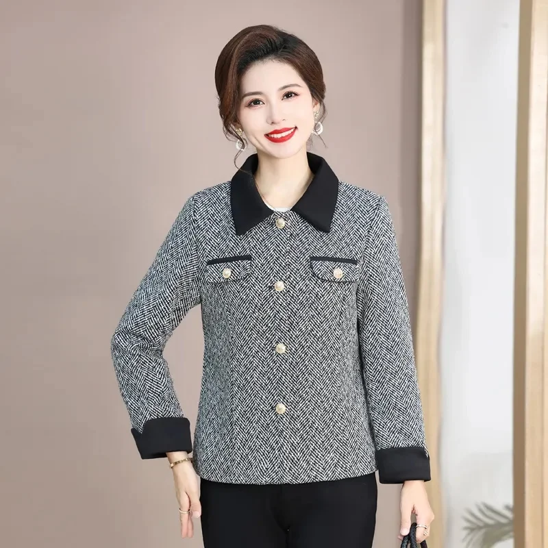 

Small Fragrance Coat Women's 2023 Spring Autumn New Jacket Middle-Aged Elderly Large Size Temperament Outwear Short Ladies Tops