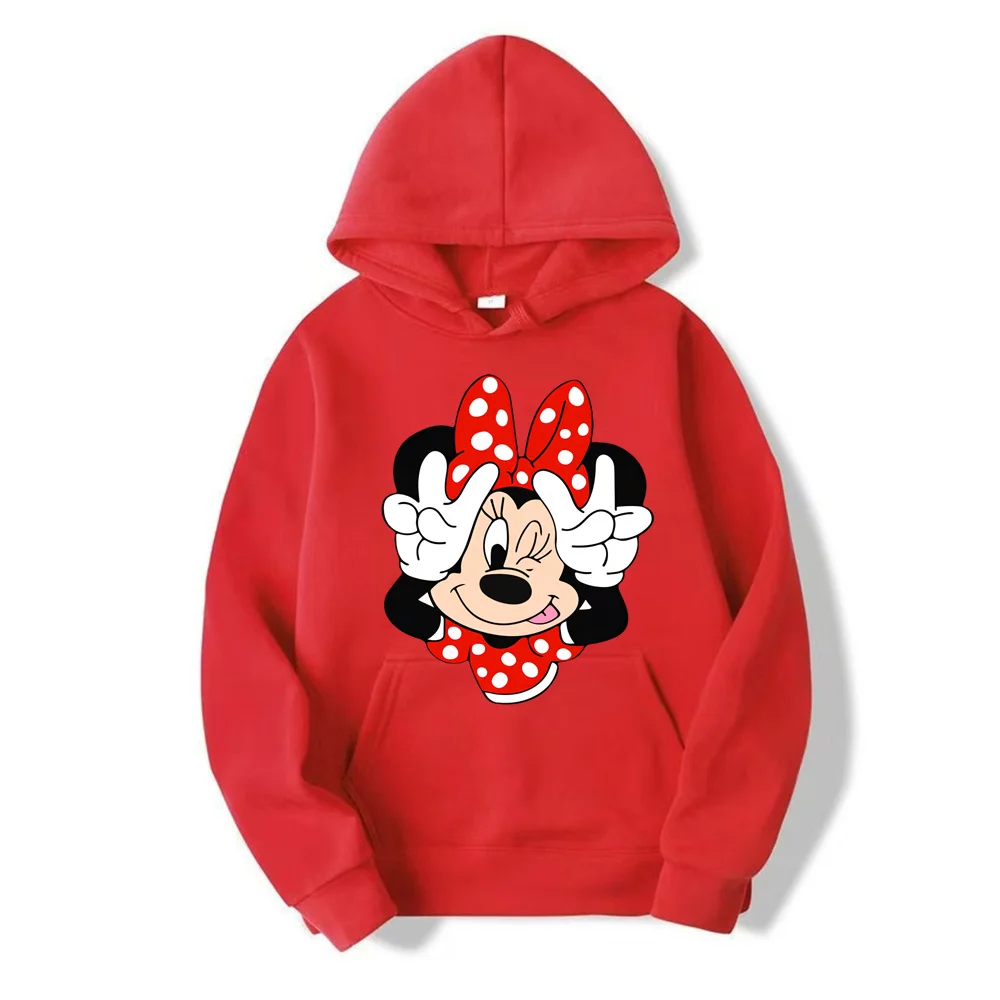 Sweat-shirt à capuche pour hommes et femmes, vêtement de sport rouge, à la mode, dessin animé Disney Minnie Mouse, printemps-automne, 2024