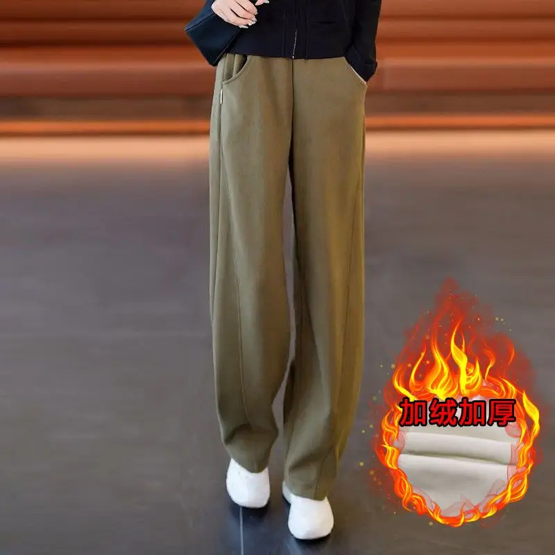 Spring New Popular Slim Wide Leg Pants for Autumn Sagging Loose Pants with Velvet Joggers Women