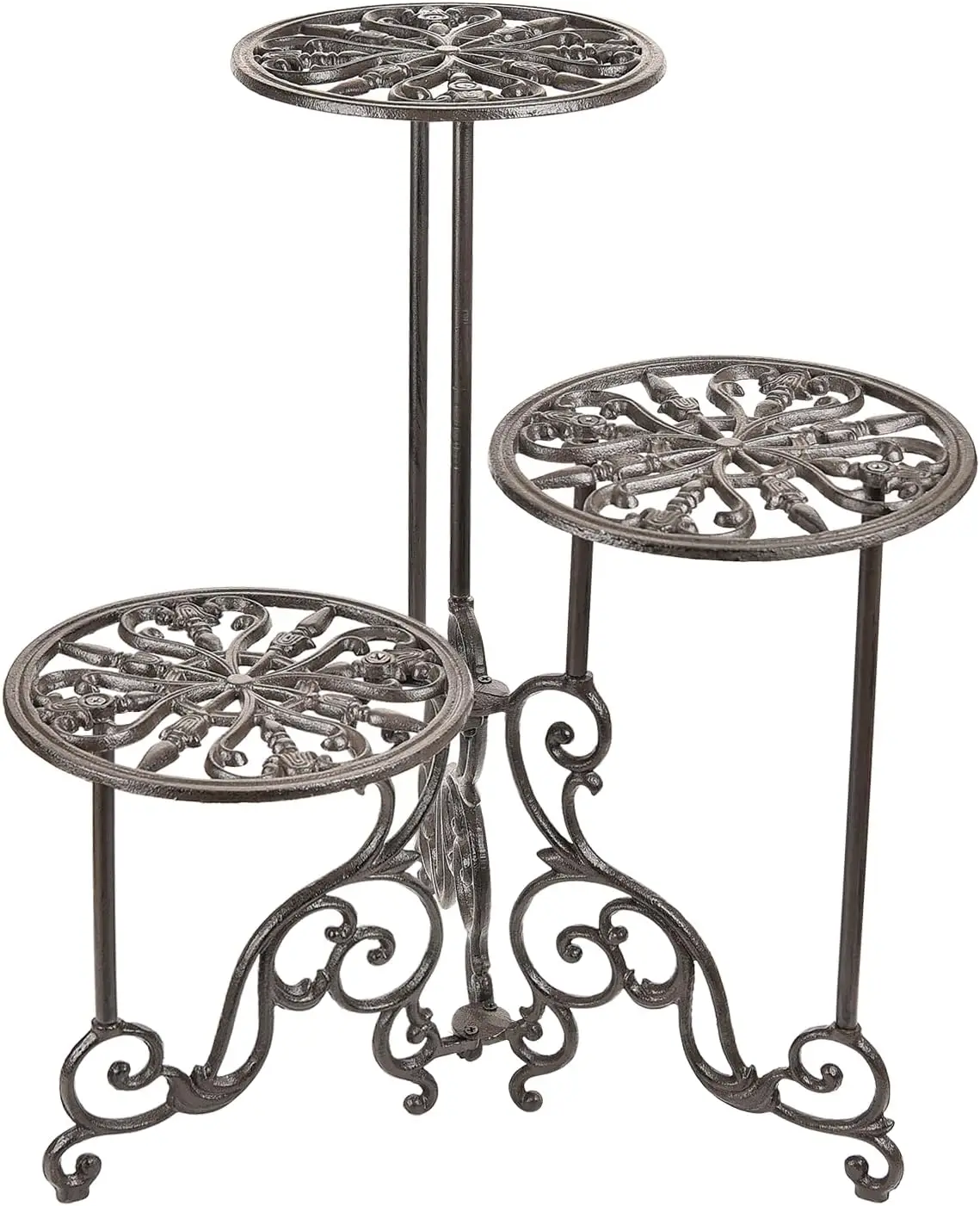

Heavy Duty Cast Iron Plant Stand, 3 Tier Foldable Metal Shelf, 24in Tall Vintage Flower Pot Holder Indoor Outdoor Tiered Plant Stand, Rustic Plant Display Rack for Corner Balcony Patio