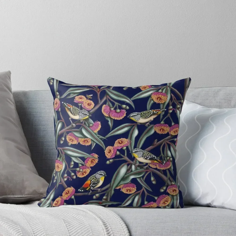 

Pardalotes in Gum Flowers Repeated Pattern by Australian artist Laural Retz Throw Pillow Pillowcases Bed Cushions pillow