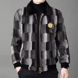 Winter Men Slim Fit Mink Coat Fashion Polo Collar Large Size Thickened Imitation Fur Outcoat Fur Integrated Casual Short Outwear