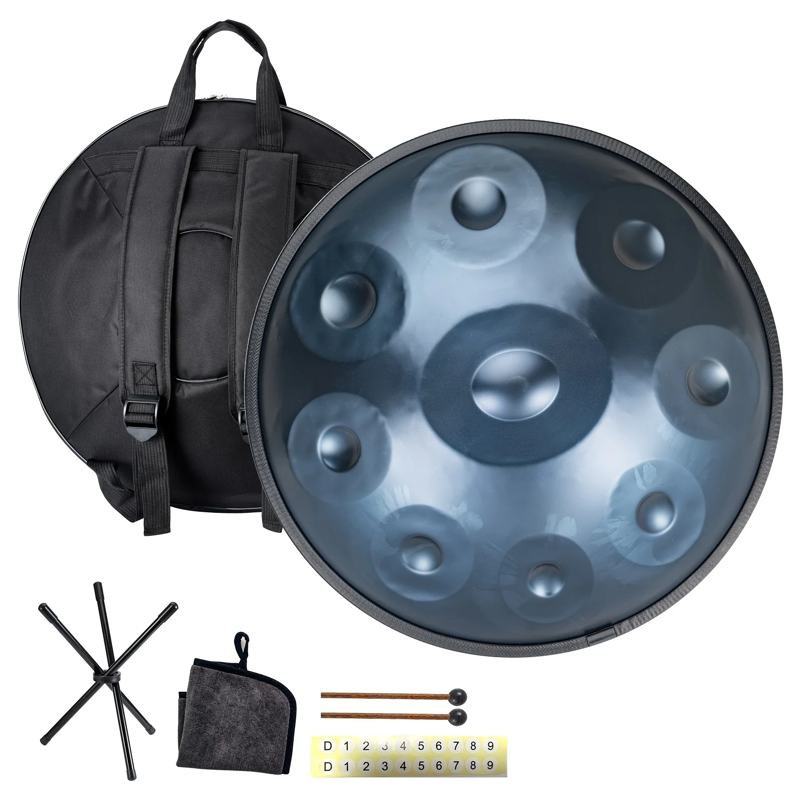 

Handpan Drum Entry-Level Pro D Minor Handpan Drum 9 Notes 440Hz 22 Inch Carbon Steel Percussion Instrument with Tote Bag