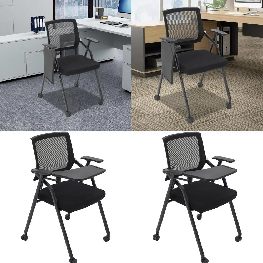 

Складной офисный стул с подставкой для планшета, сетчатой спинкой и колесиками для совещаний, конференций и домашнего офиса