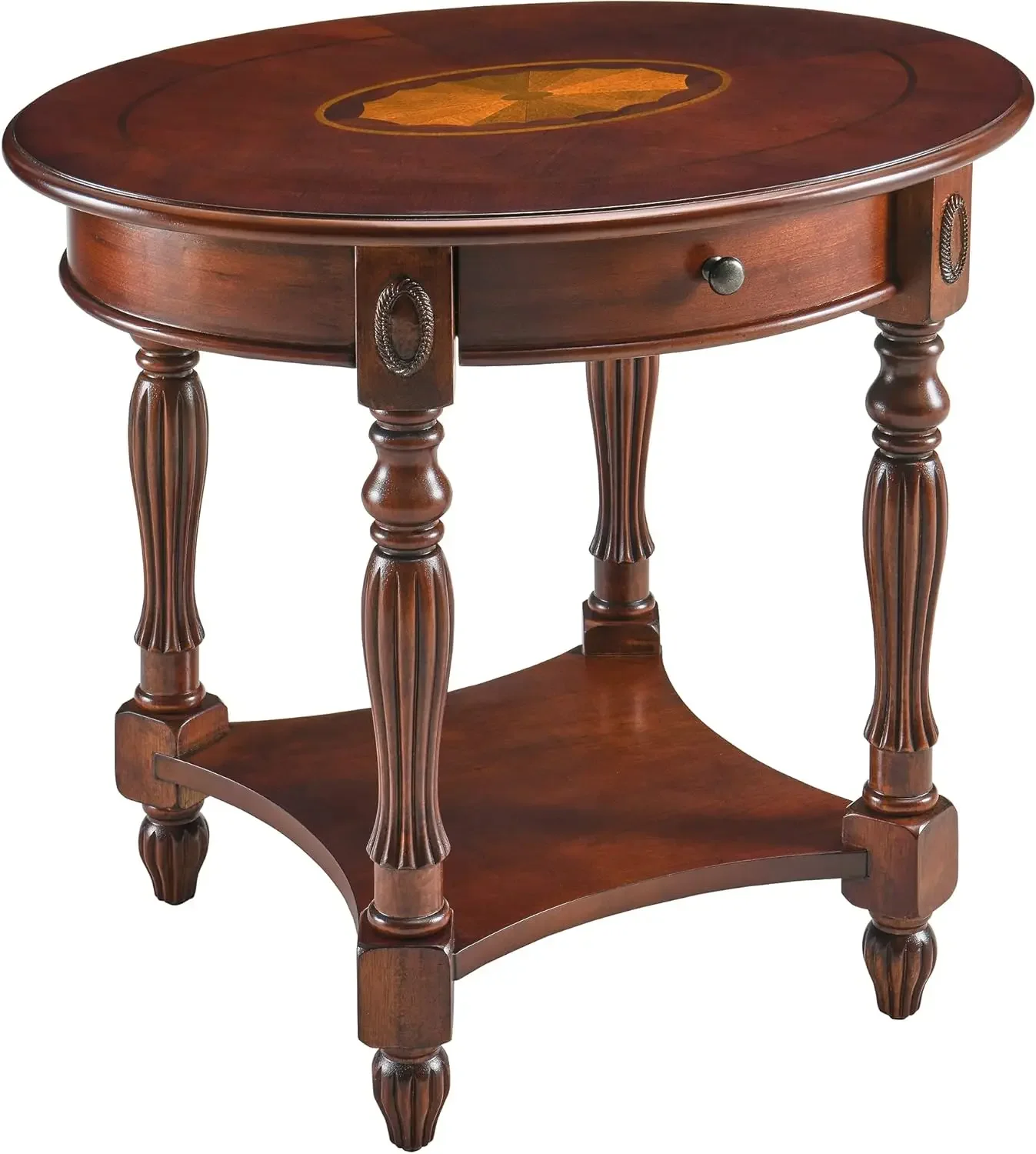 Solid Wood End Table with Drawer, Oval Sofa Side Table, Storage Shelf, Living Room Corner Table, Nightstand