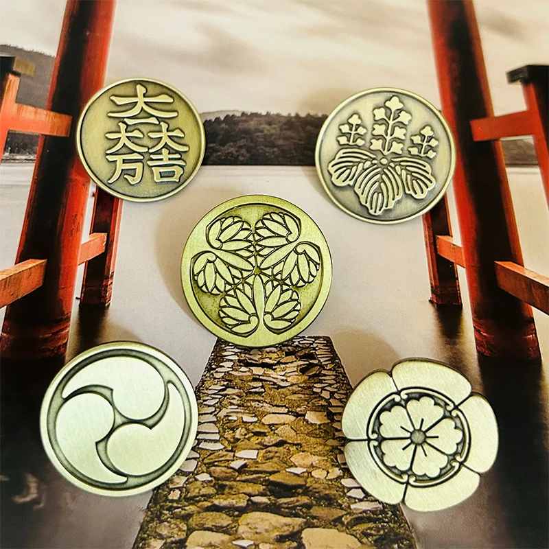 Oda Nobunaga familia escudo broche vintage insignia japonés Sengoku Tokugawa Ieyasu Toyotomi Hideyoshi Yamamoto Kansuke pin