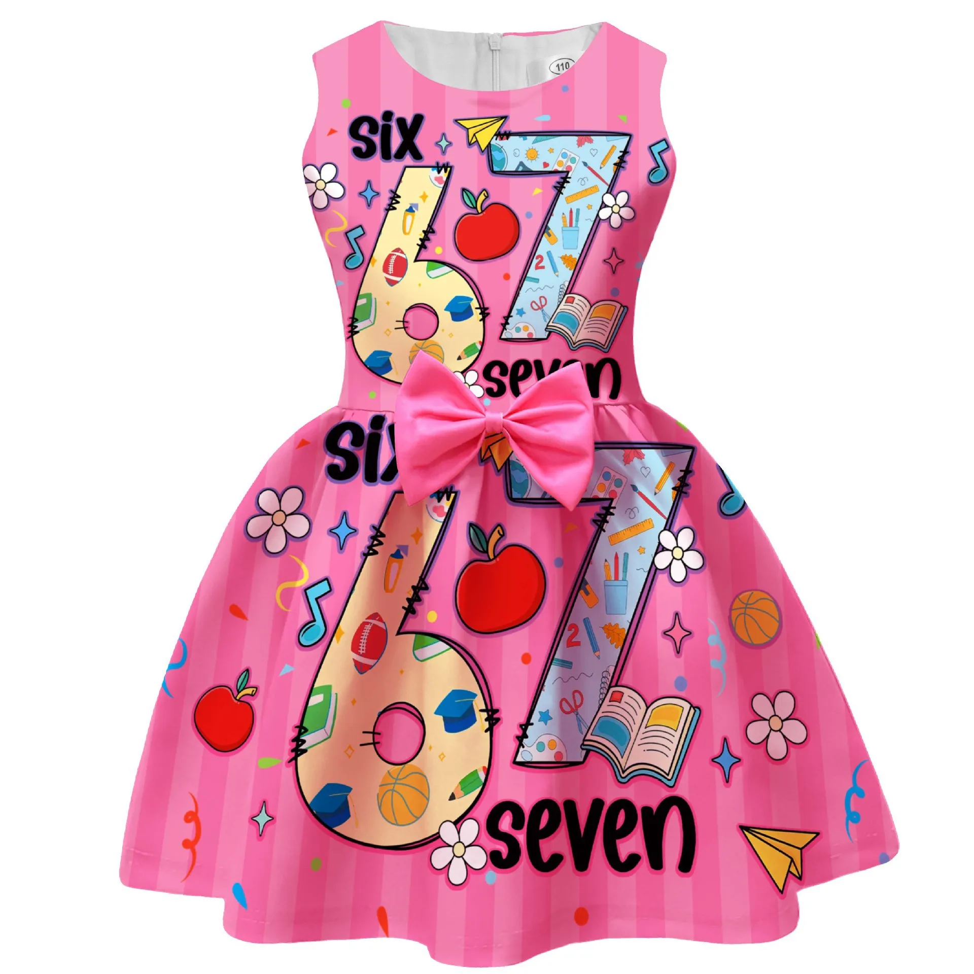2026 Girl Steal a Brainrot Dress No. 67 Costume For Baby Fashion Kids Up Bow Print Princess Frock Children Clothes and bag 2pcs