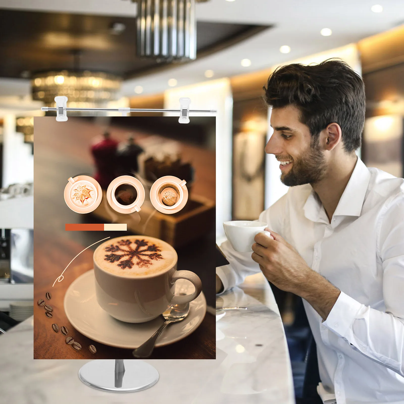 

T-shaped Poster Stand Small Sign for Desktop Create Signage Stainless Steel Pedestal Table Holder Easel