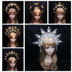 Diadema de Lolita hecha a mano para sesión de fotos de novia, corona gótica dorada de Mary Apollo, Halo, Ángel, diosa, filigrana