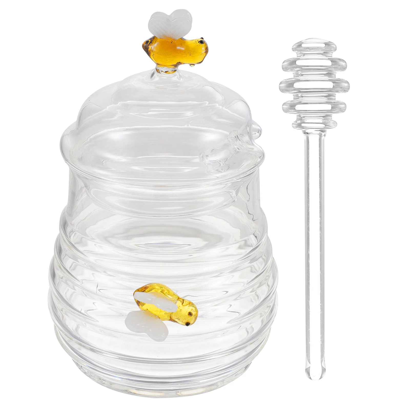

Glass Honey Jar Large Clear Pot with Dipper Lid Kitchen Storage Container for Honey Syrup Jam Seasonings Glass Syrup Dispenser