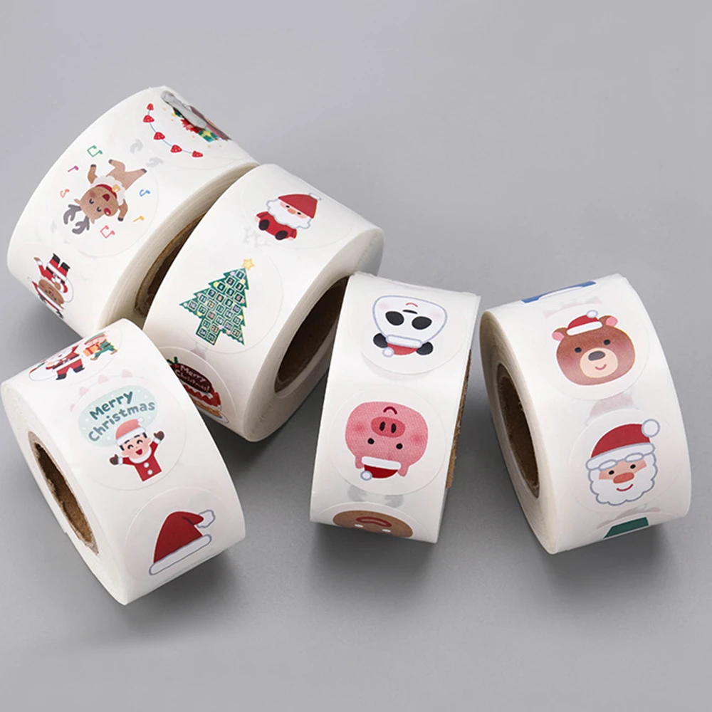 500pcs/roll Snowman Christmas Sticker Merry Christmas Party Decor Sticker Gift Box Sealed Baking Cake Tag Stationery Stickers