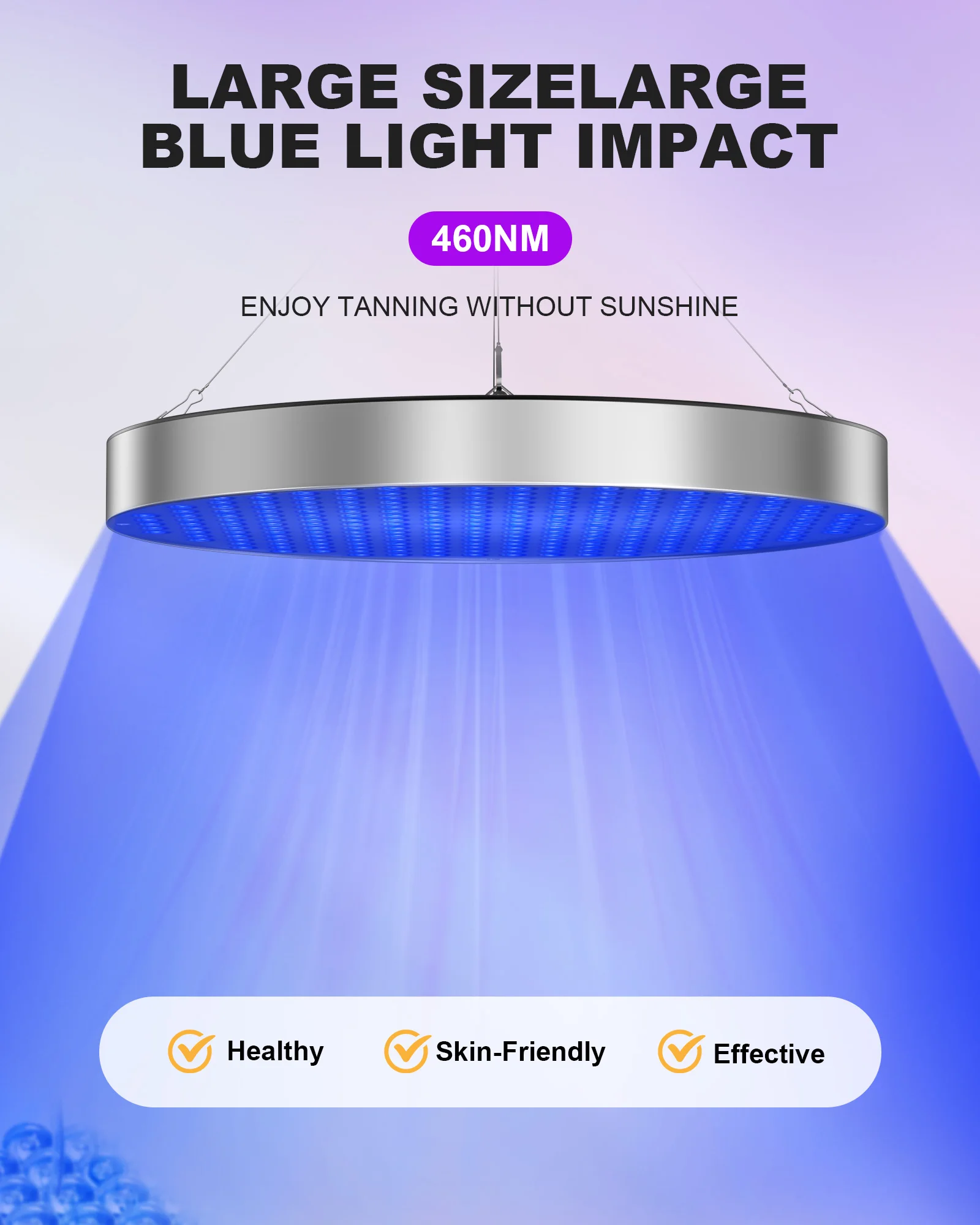 50W Tanning Lamp for Home Round Tanning Lamp with 250PCS Blue light 460nm Foldable Adjustable Stand and Hanging Hooks