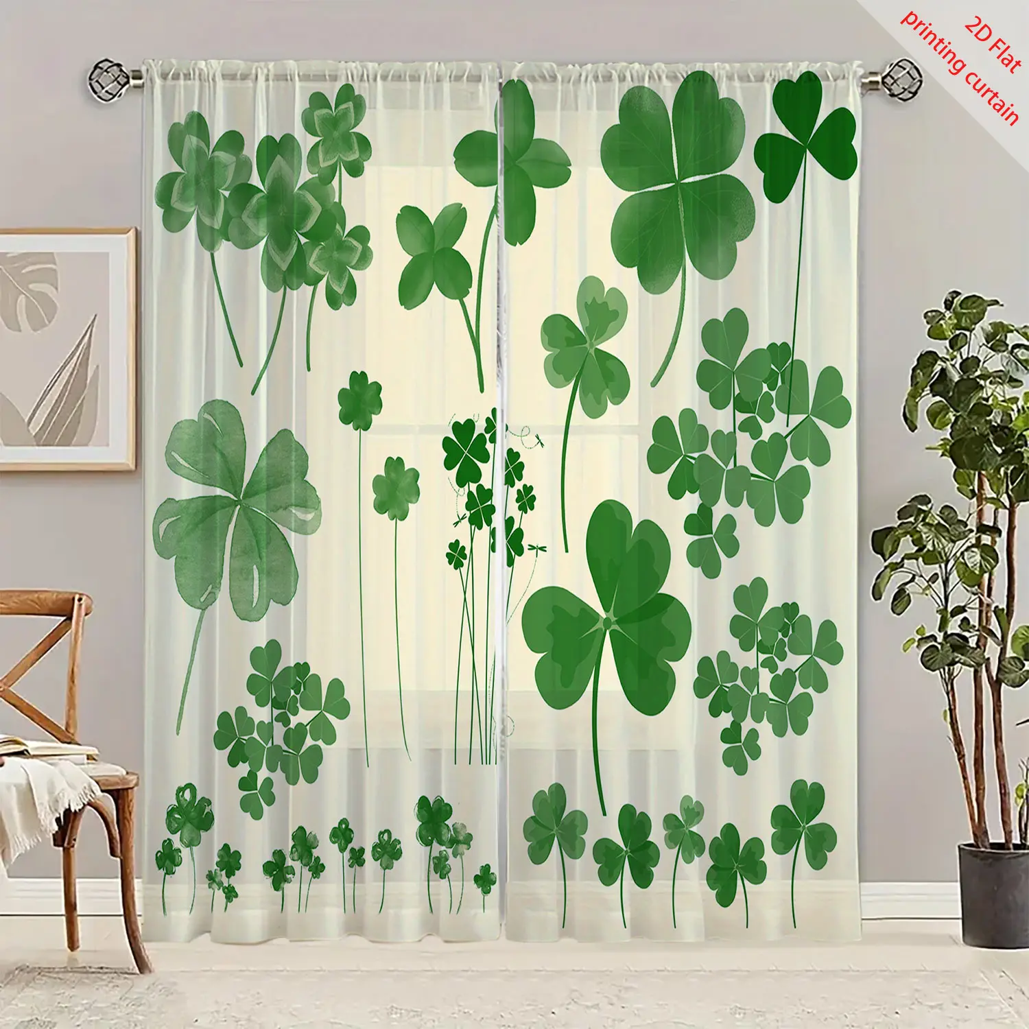 Leaf Plant Printed Transparent Gauze Curtain for Bedroom Living Room Balcony Windows Boho Hippie Home Art Decorative Window Trea