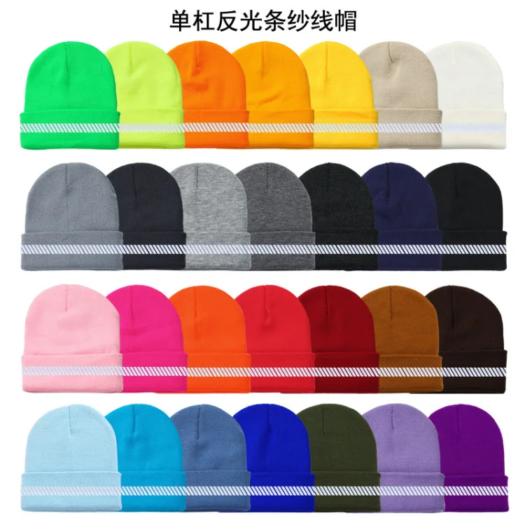 High Visibility Safety Beanie Reflective Knit Ribbed Hats Warm Winter Bonnets for Night Running Hiking Cycling