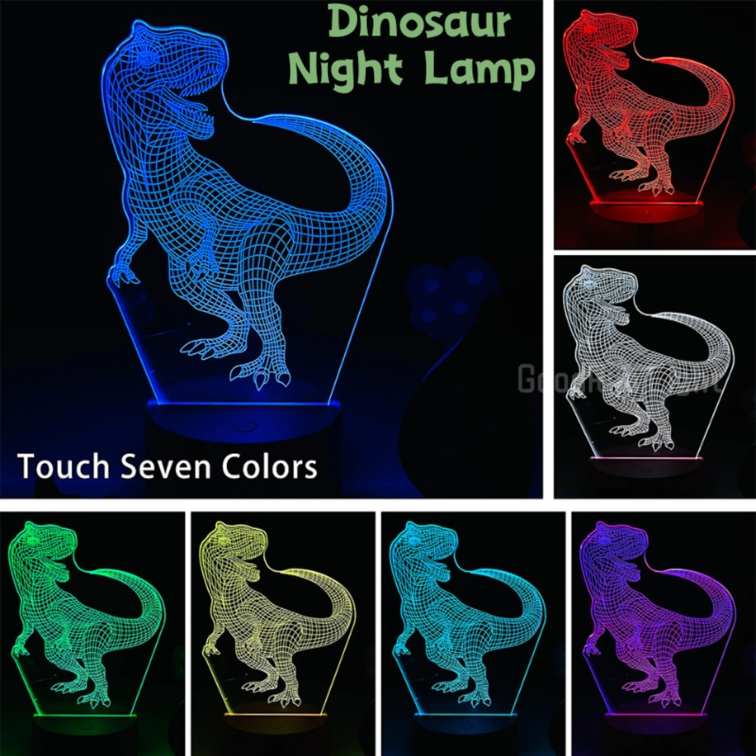 Ideal Birthday Gift Toy - Fun Dinosaur Design - Glowing 3D Night Light Lamp with 7 Color Changing Options - Perfect Decoration f