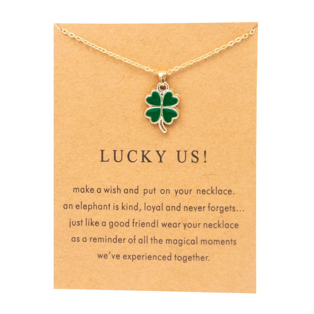 New Trendy Fashion Gold Color Alloy Cute Elegant Wish Lucky Us Clover Pendant Necklaces for Women Girl Fashion Jewelry Dropship