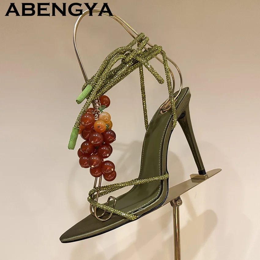 

Narrow Band Inlaid Rhinestone Trendy Sexy Gladiator Sandals Women Satin Open Toe High Heels Sandals Ladies Stiletto Dress Shoes
