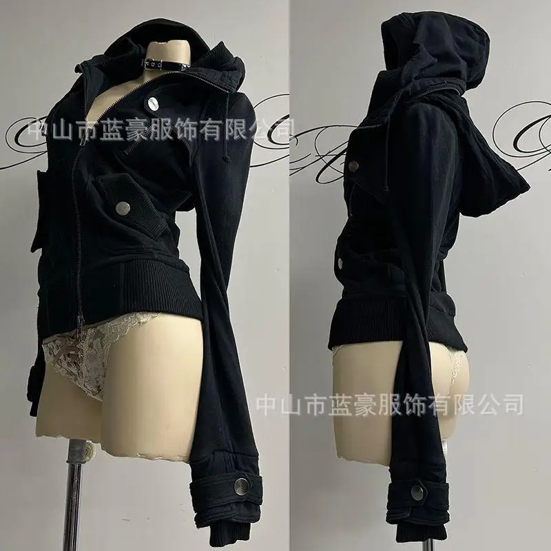 

Женская осенняя черная толстовка с капюшоном, длинными рукавами, минималистичная, модная, нишевая, универсальная, элегантная, премиум-класса, повседневная