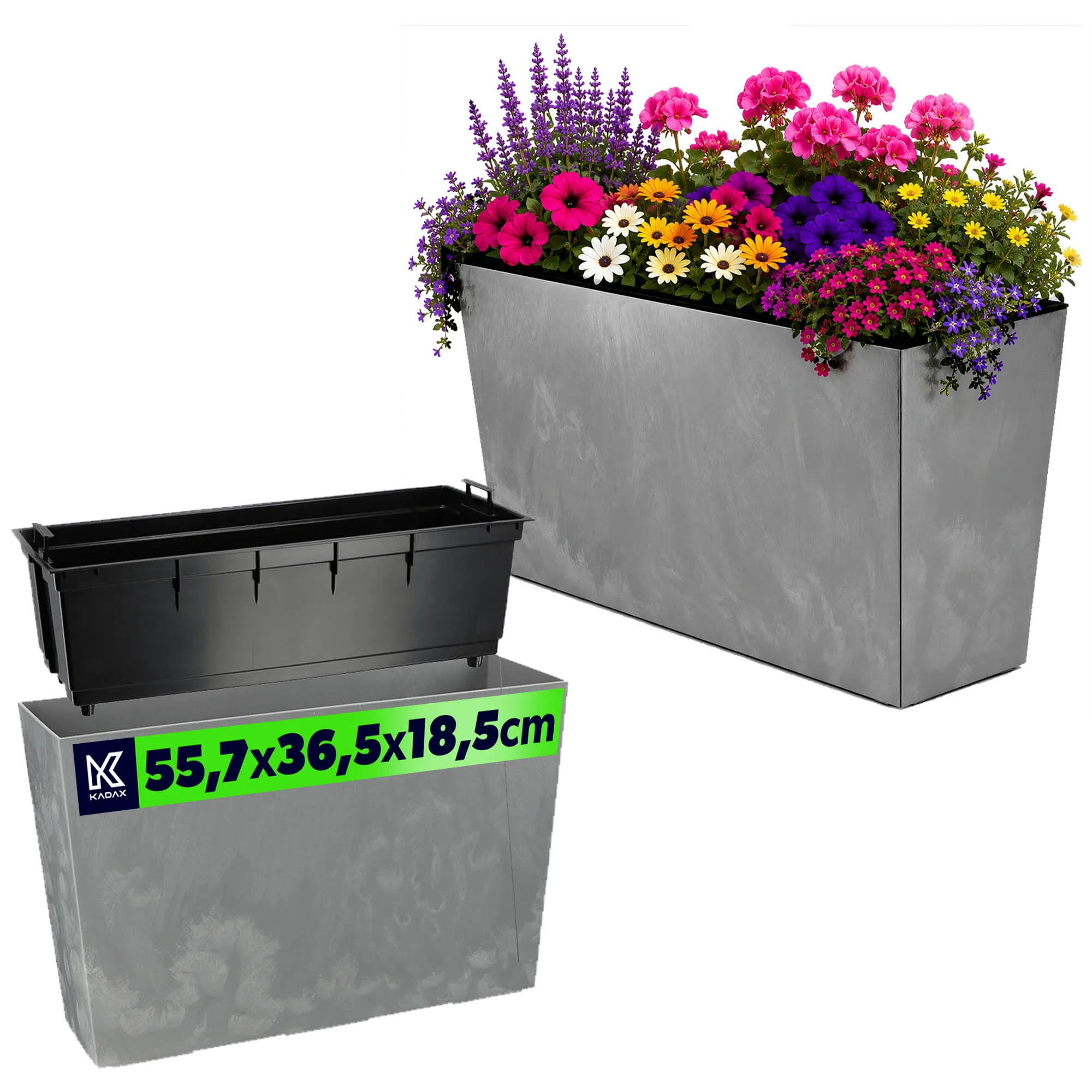 Bloempot Bloembak Hoog + Cartridge 19x56cm Grijs Beton