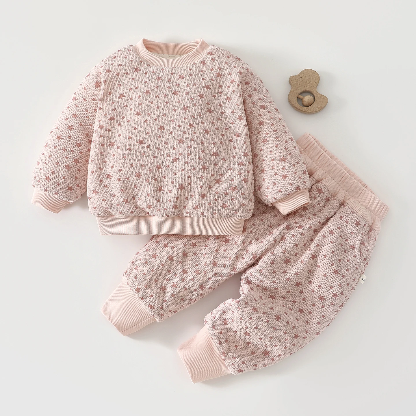 

Новые осенние и зимние теплые костюмы для младенцев и маленьких детей, мальчиков и девочек, стеганый жаккардовый свитшот и спортивные штаны, комплект из двух предметов, утолщенный