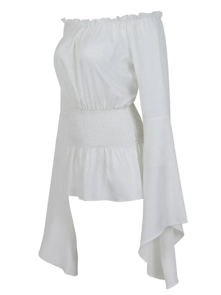 Court Sle couleur Pure irt une épaule longue Sve taille couchée femmes Faionable classique période dames Blouse