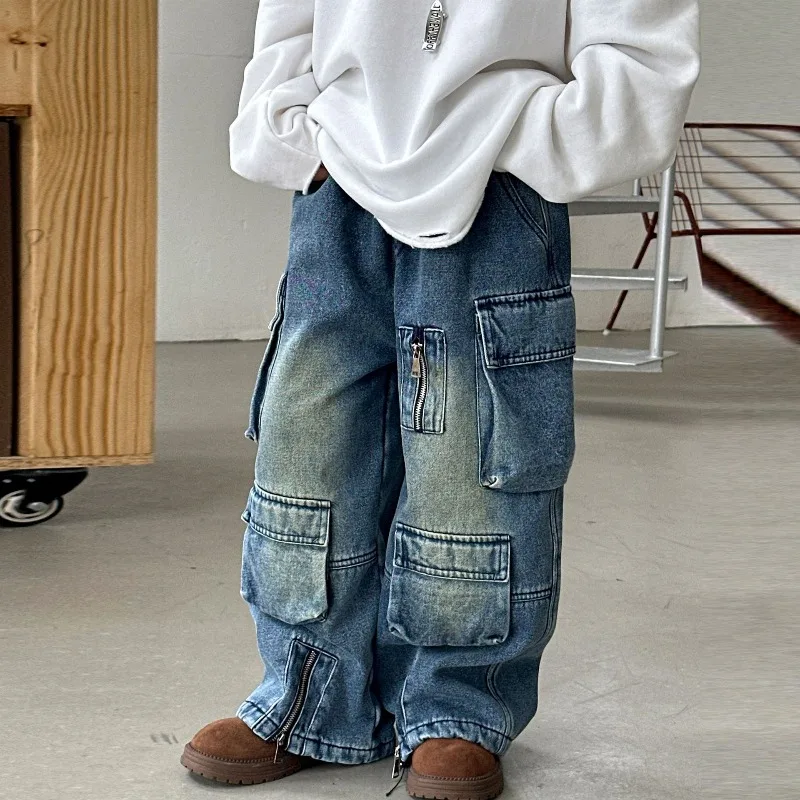 

Boys Design Jeans Winter Velvet 2025 New Children's Casual Pants Boys Loose Trousers