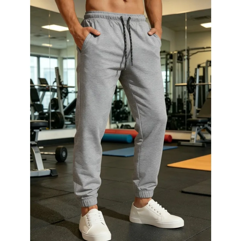 Men's Elastic Waist Drawstring Gym Fitness Sweatpants Autumn Casual Breathable Tapered Pants Men Grey Running Joggers