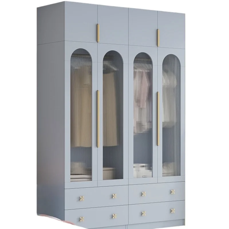 

Cream wind blue bedroom clothing storage combination locker, household simple wardrobe is strong and durable