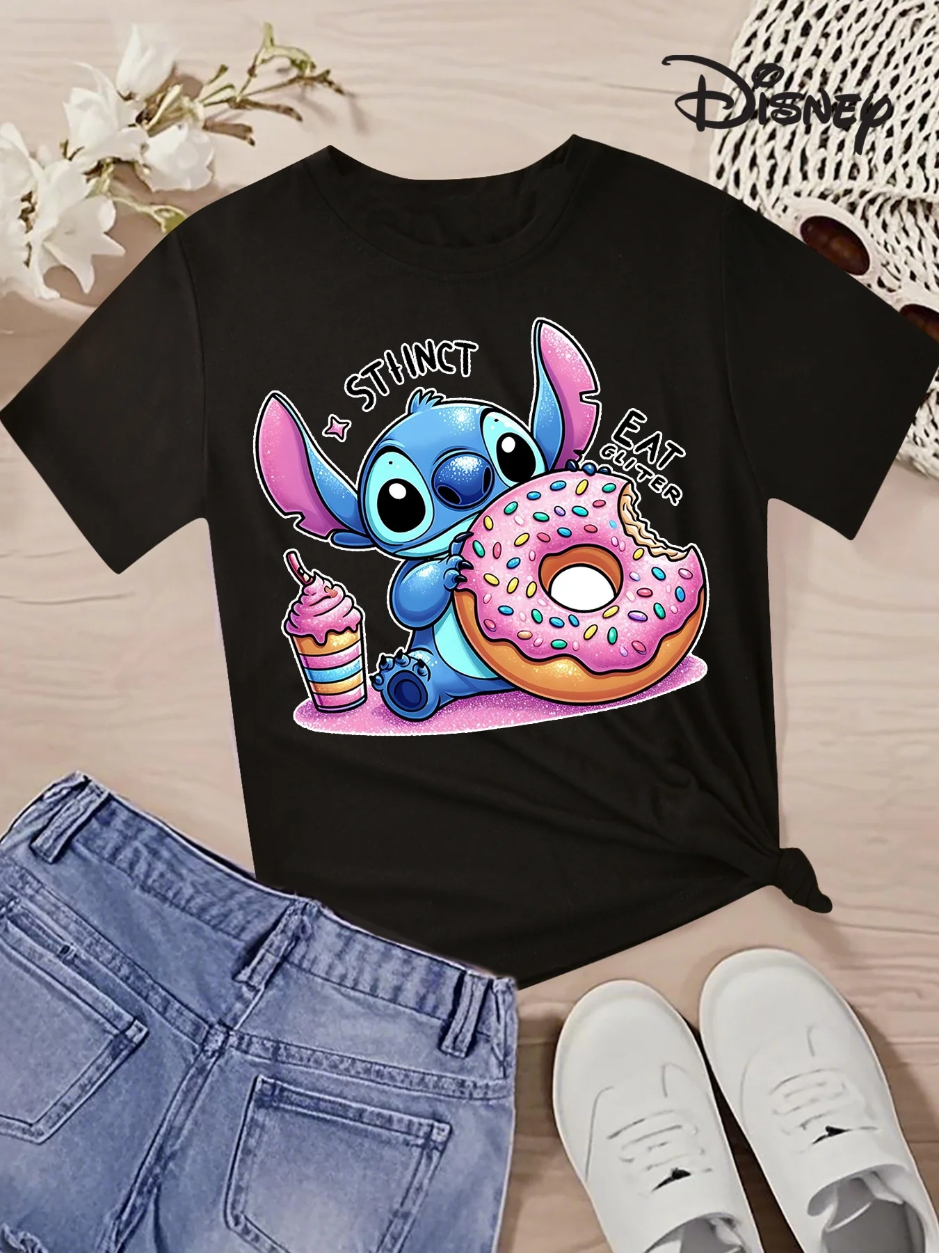 

2025 New Disney Printed Children's Street Fashion Trend Short Sleeve Pure Cotton Round Neck T-shirt