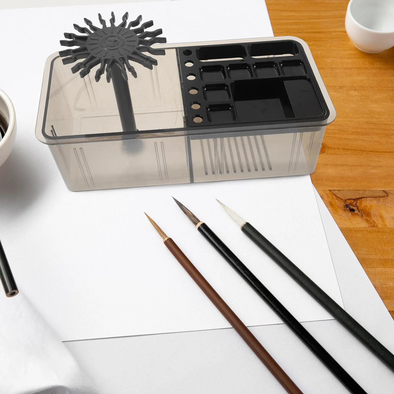 Multi-Purpose Plastic Calligraphy and Painting Brush Holder Hanging Rack with Built- Compartments for Ink Paint Storage