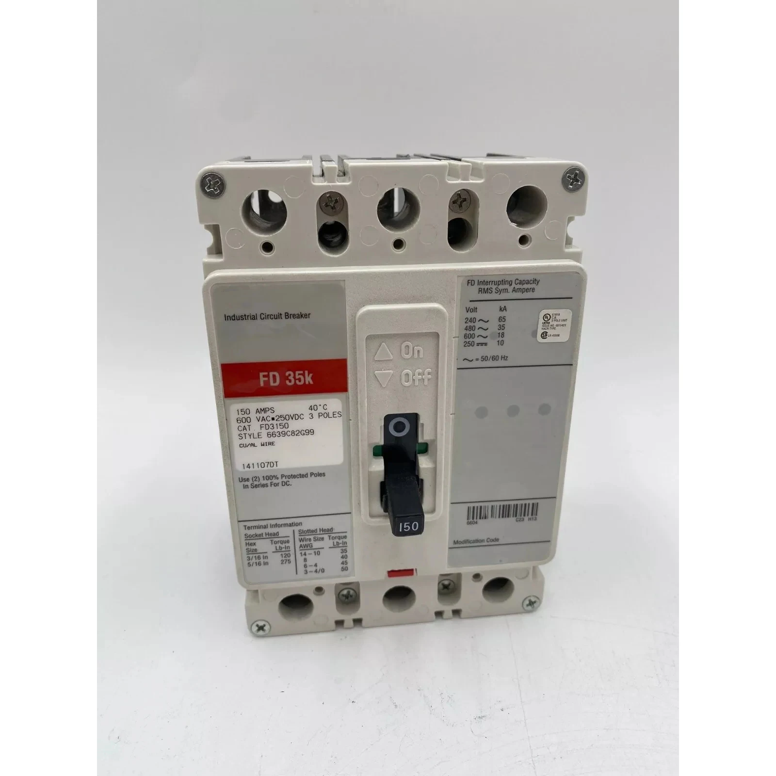FD3150 150A 600V 3-Pole 35K Circuit Breaker High Performance Electrical Equipment