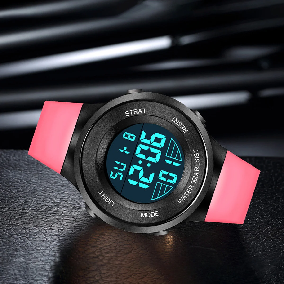 1Pcs Luminous 's Watch Waterproof Electronic Watch Multifunction Stopwatch Alarm Week Display for Students Pink