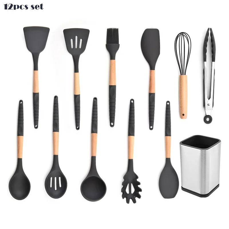 Heat Resistant Silicone Cooking & Baking Tool Sets Includes Bonus Egg Whisk Basting Pastry Brush