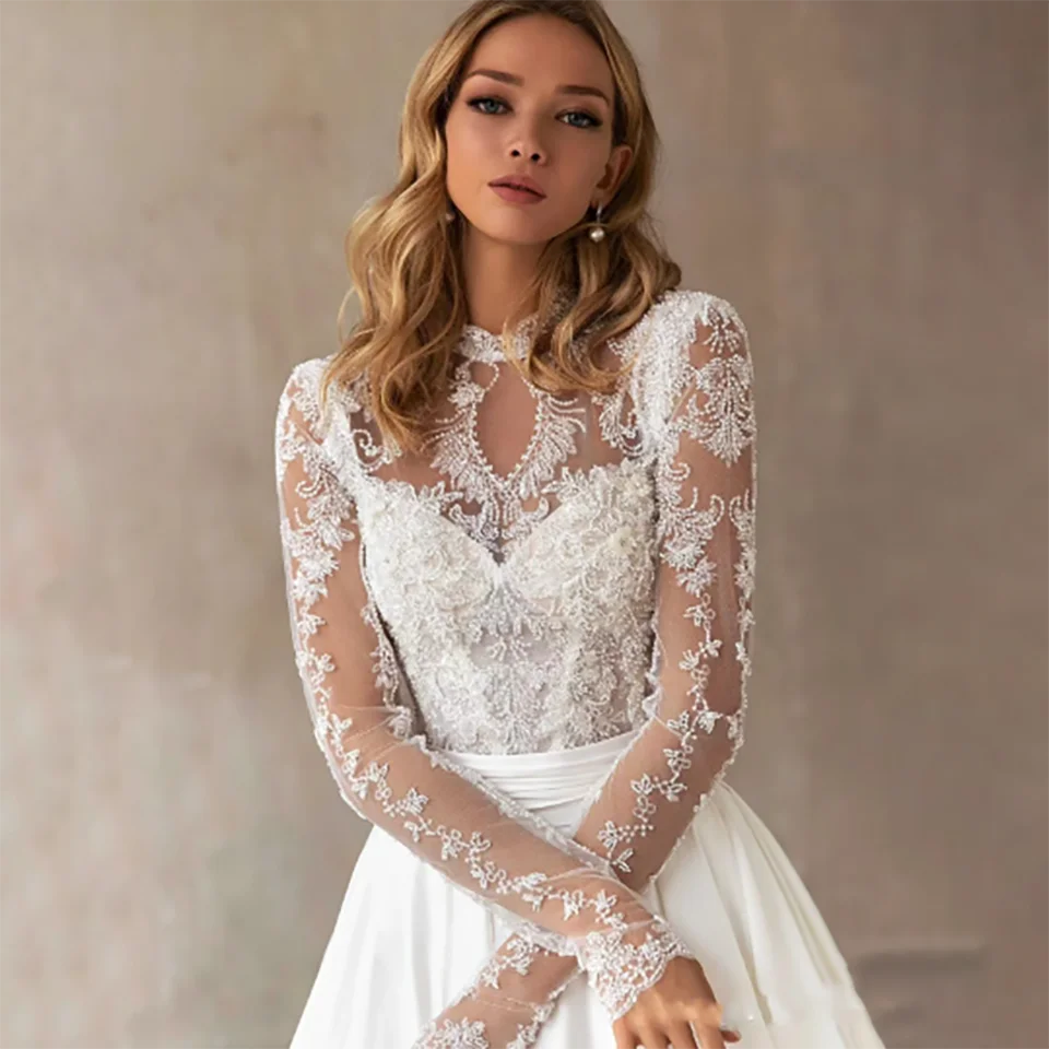 Customized Charming Lace Appliques Chiffon Mermaid Wedding Dresses 2025 Backless Floor Length With Sweep Train Tulle Bridal Gown