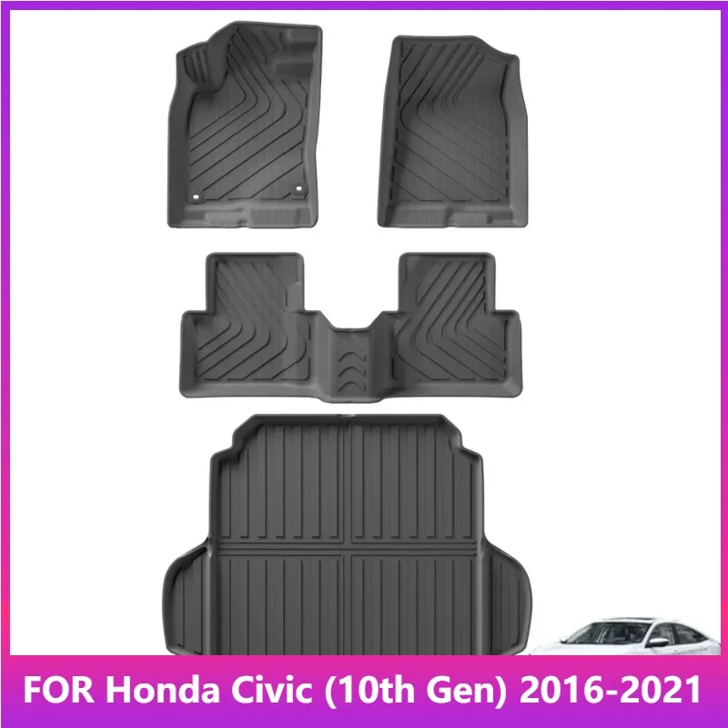 

Floor Mats For Honda Civic (10th Gen) 2016-2021 TPE 3D Car Floor Mats Cargo Liner Trunk Pad All Weather Waterproof