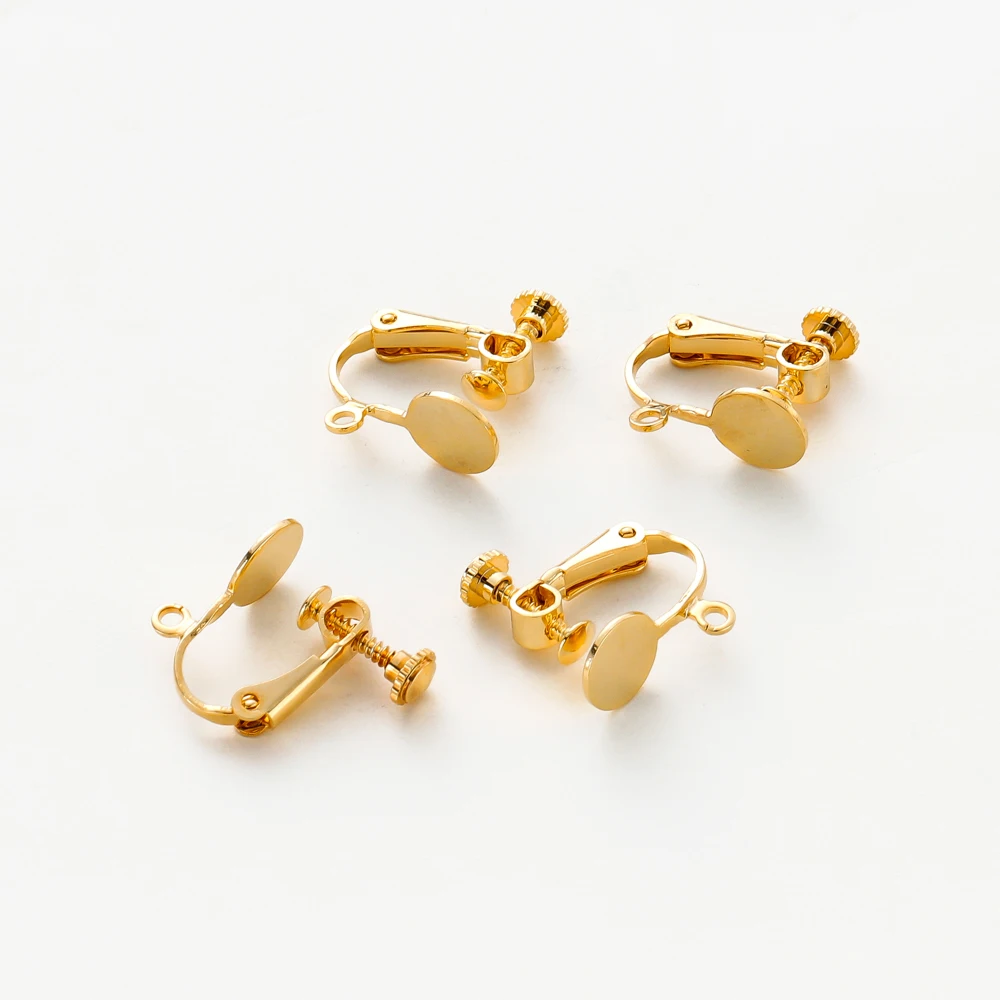 

10Pcs 14K/18K Screw Ear Clip Gold Plated Brass Head DIY Earrings Parts Ear Clips Jeweley Findings Supplies Wholesale Findings