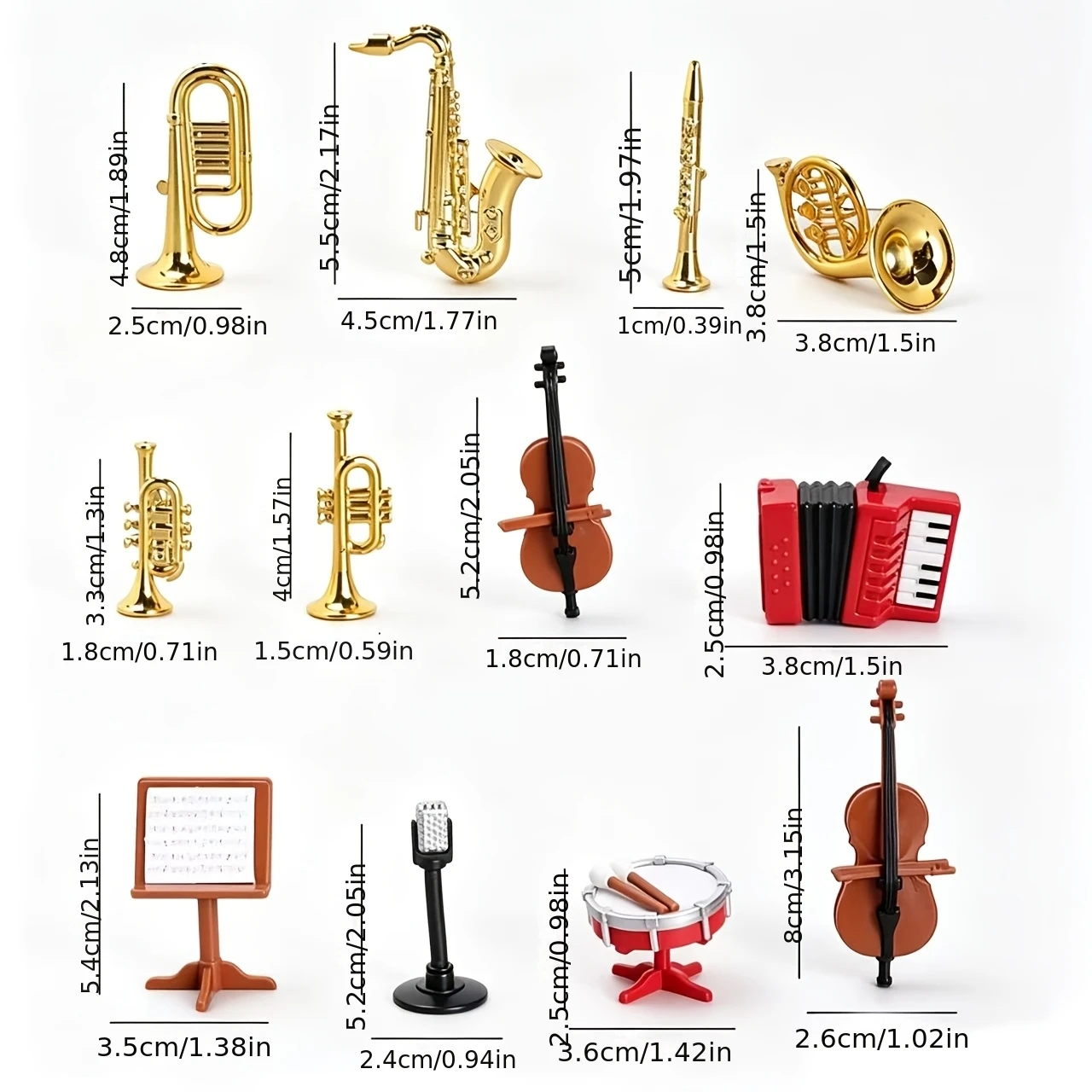 12pcs/1set Doll House Miniature Musical Instrument Ornaments, guitarist Model, Accordion, Saxophone, mini Props