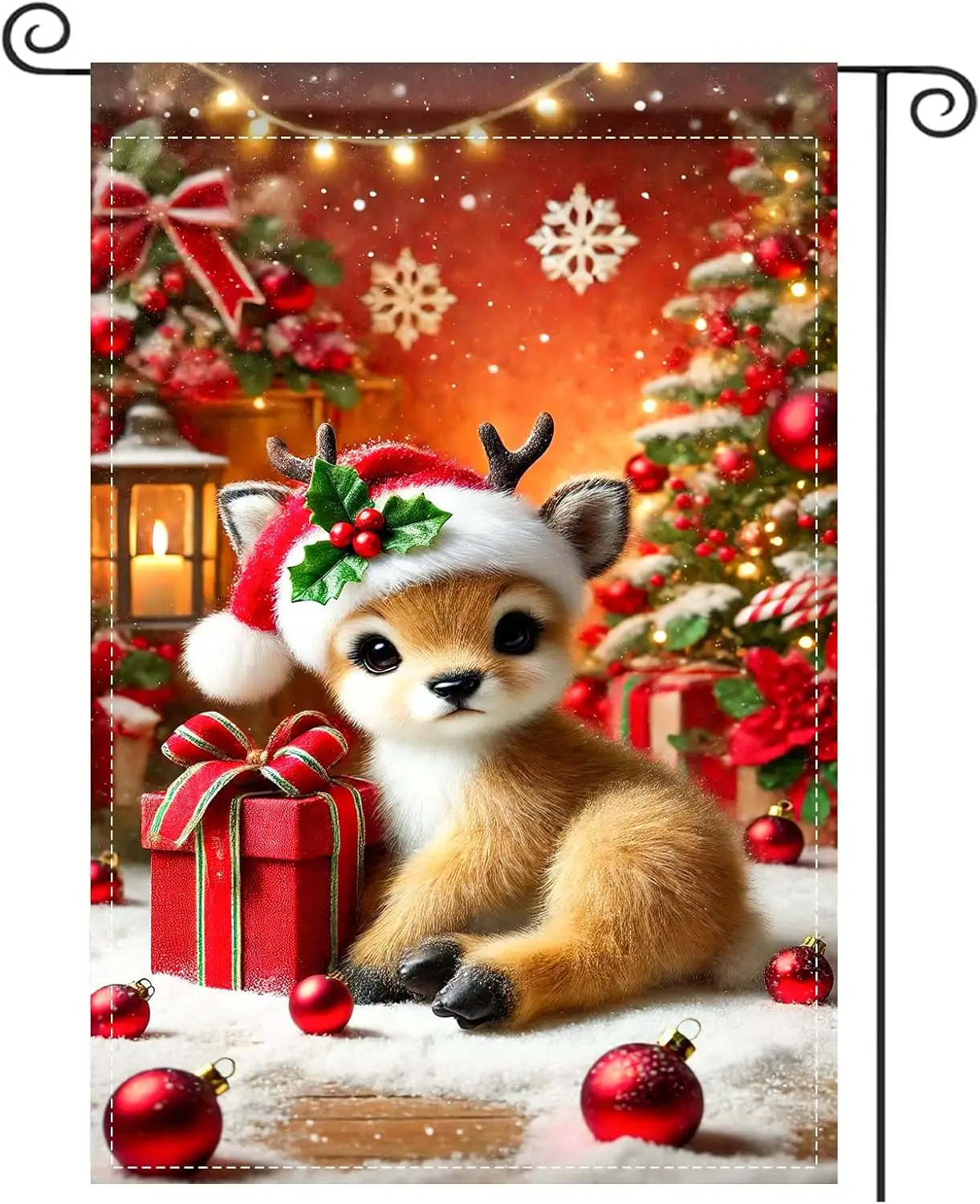 Nuxovilar Winter Garden Flag 12x18 Inch - Santa Hat Deer Scene Decorative Flag - Double-Sided Polyester, Fade Resistant for  EEZ